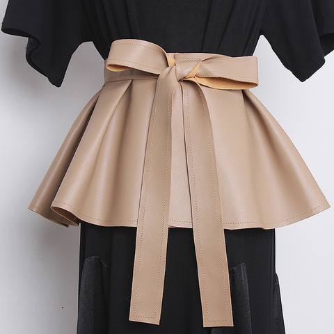 New Pleated Soft Faux Leather Wide Belt Self Tie Wrap Waistband Skirt Peplum Waist Belt female Accessories Tide All-match ► Photo 1/6