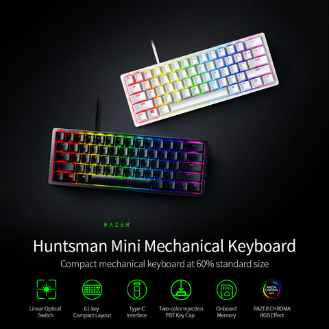 Razer Huntsman Mini Gaming Mechanical Keyboard Clicky Optical/Linear Switch 61 Keys Wired RGB Keyboard for PC Gamer Balck/Silver ► Photo 1/6