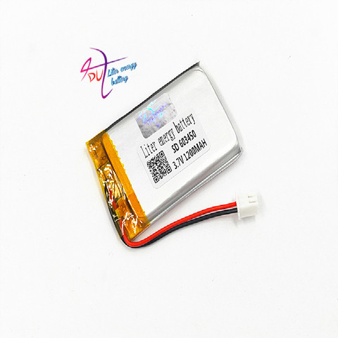 JST 2.54mm 2 pin 603450 3.7V 1200MAH 063450 Lithium Polymer LiPo Rechargeable Battery For Mp3 headphone PAD DVD bluetooth camera ► Photo 1/5