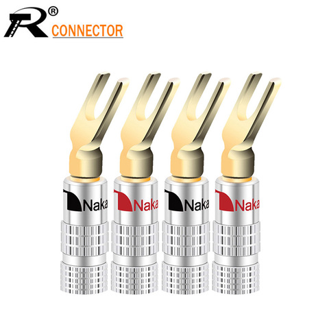 4pcs Nakamichi Gold Plated Y/U- type Banana Plugs Set Cable Wire Connector Fork Spade Speaker Plug Adapter Audio Terminals ► Photo 1/6