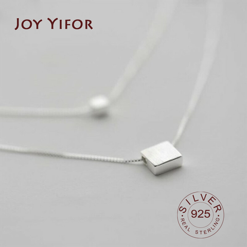 925 sterling Silver necklace Double Layer Square Box Simple Necklace For Women choker ► Photo 1/6