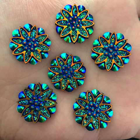 10pcs 18mm AB Resin Flower Rhinestone Flatback Wedding Decoration 2 Hole Buttons D605 ► Photo 1/2