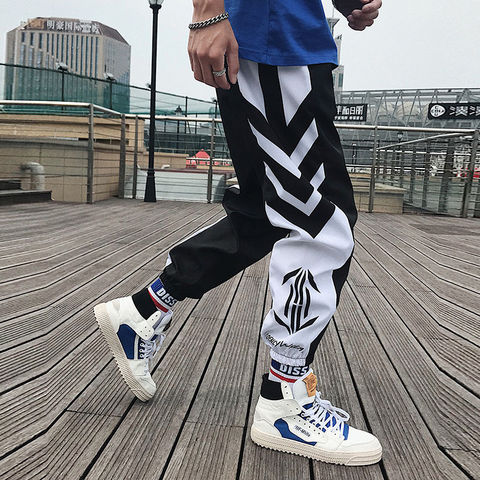 Men Loose Fit Pants Hip Hop Sports Casual Sweatpants Elastic Waist