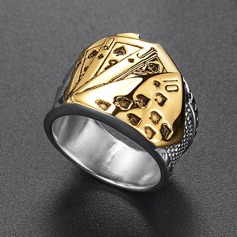 Rock Punk Titanium Stainless Steel Poker Rings For Men  Gothic God of Gambling Good Luck Signet Ring Jewelry Size 7 To 13 ► Photo 1/6