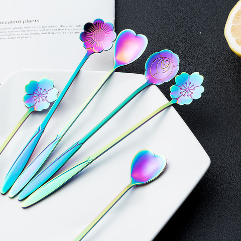 Stainless Steel Spoon Long Handle Flowers Heart Shape Ice Tea Coffee Spoon Dessert Spoon Kitchen Drink Tableware ► Photo 1/6