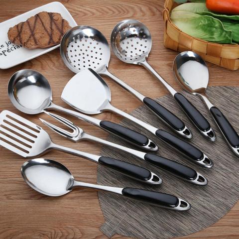 Stainless Steel Soup Spoon Colander Long Handle Spatula Kitchen Cooking Strainer Meat Fork Frying Shovel ► Photo 1/6