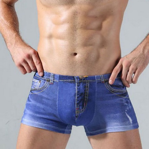 Men printed Denim short underpants summer male cotton sexy underwear U convex pouch underwear boxers calzoncillo hombre ► Photo 1/6