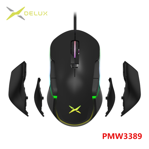 Delux M627S PMW3389 sensor Wired Gaming Mouse 8 Buttons 16000 DPI RGB Backlight Optical Left and Right hand Mice DIY Side Wings ► Photo 1/6