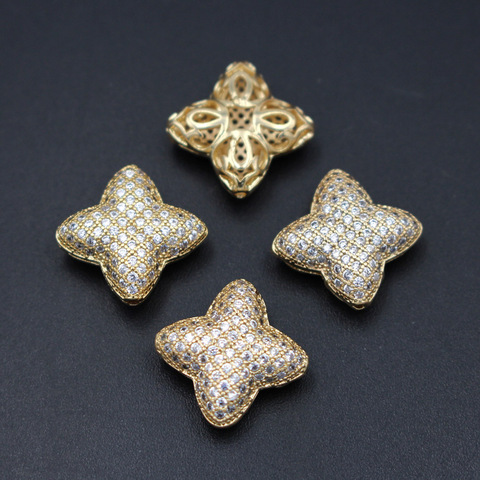 10pcs Lucky Clover Flower CZ Spacer Beads 1mm hole Quality Brass Micro Paved CZ Space Bead Fits Bracelets DIY Jewelry Making ► Photo 1/6
