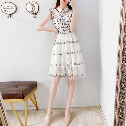 Water-soluble lace dress 2022 new summer temperament ladies are thin Sheath  Office Lady  Polyester  Zippers ► Photo 1/6