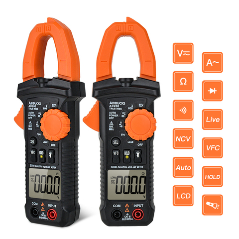 Digital Clamp Meter AC Current Clamp Voltage Meter True RMS Auto Range VFC Capacitance Non Contact Clamp Multimeter Like UT210E ► Photo 1/6