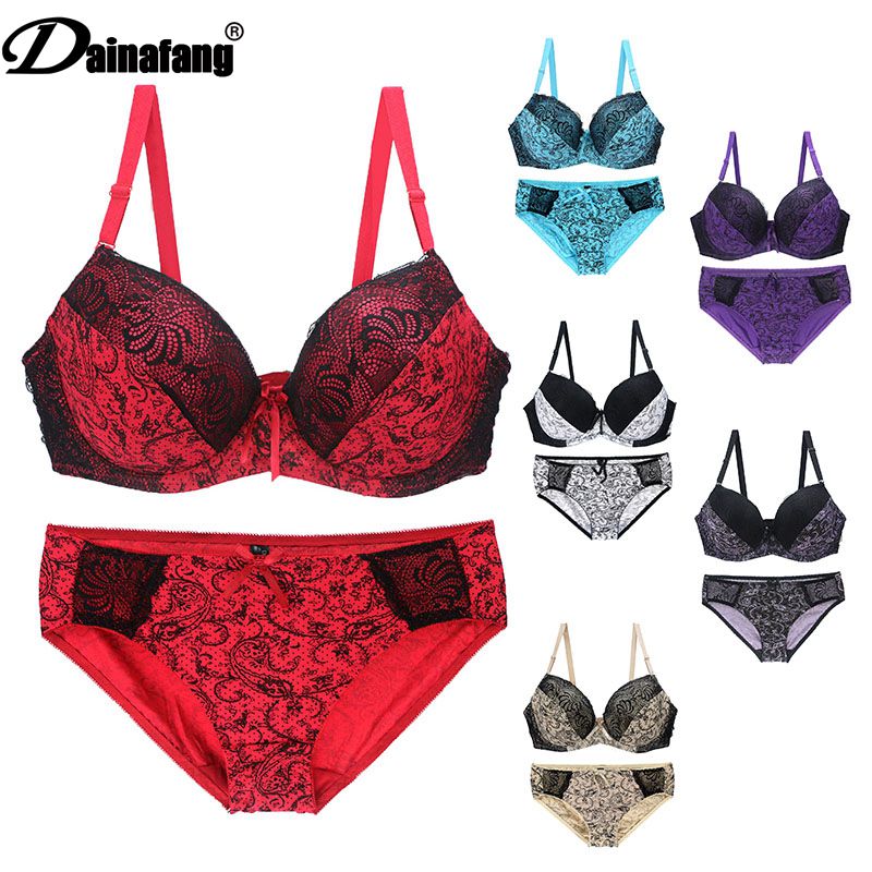 Sexy Women Deep V Lace Decro Underwire Bra Set Push Up Solid 32A-38C Bra  Outfit