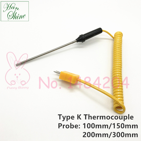 Type K Thermocouple Contact Temperature Sensor 0~300C Degree Fork Terminal 100mm 150mm 200mm 300mm Probe ► Photo 1/5