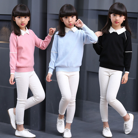 Teenage Girls Sweaters Spring Autumn Girls Long Sleeve Knitted Clothes Kids Turn Down Collar Sweater For Girls 6 8 10 12 Year ► Photo 1/5