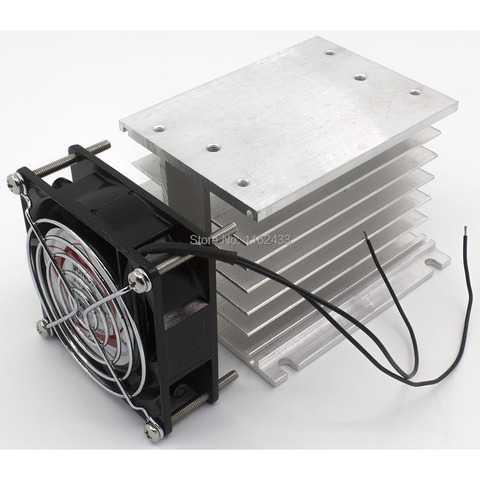 FHSH01F-110 110*100*80 mm 60A three phase solid state relay SSR aluminum heat sink radiator with 220VAC fan and protective cover ► Photo 1/4