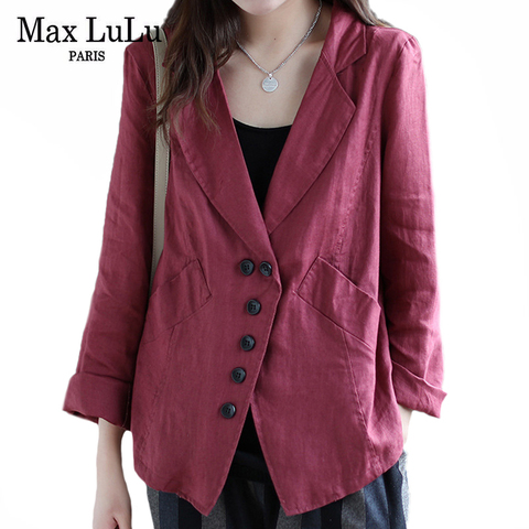 Max LuLu Spring European Luxury Clothing Womens Casual Linen Blazer Ladies Solid Loose Jackets Female Vintage Coats Plus Size ► Photo 1/6