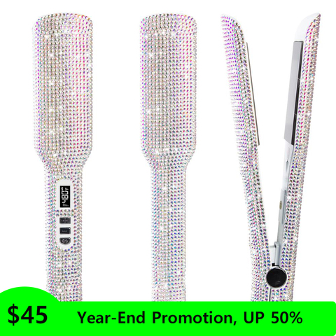 Titanium Hair Straightener 2 Inch Flat Iron Professional Dual Voltage Straightening Irons LCD Display Rhinestone Styler ► Photo 1/6