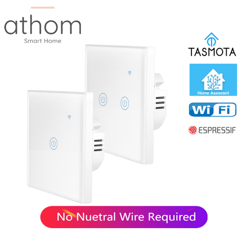 ATHOM  pre flashed tasmota No Neutral and With Neutral Dual mode EU WiFi switch touch key 1 gang 2 gang 3 gang ► Photo 1/5