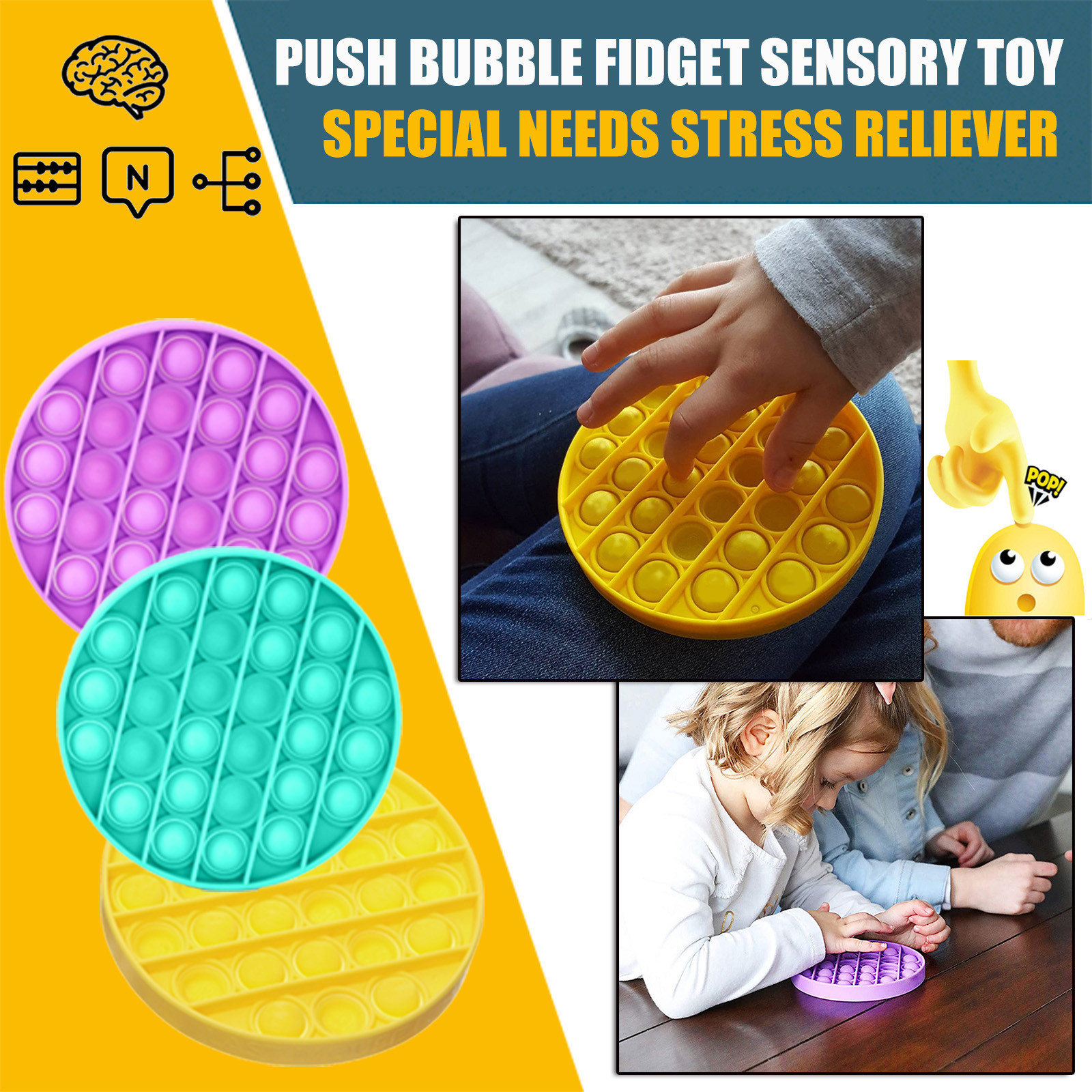 Push Bubble Fidget Sensory Toy Autism Special Needs Stress Reliever XMAS Gift 