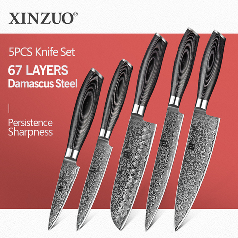 XINZUO 5 PCS Kitchen Knife Set 67 Layer Japanese VG10 Damascus Steel Cleaver Meat Chef Utility Kitchen Knives Pakka Wood Handle ► Photo 1/1