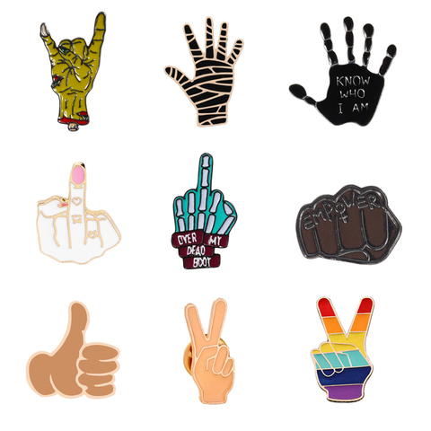 Punk Hand Metal Pins Brooches OK Yeah Good Rock Finger Signal Enamel Pin Badges Various Gestures Jewelry for Women Men Kids Gift ► Photo 1/6