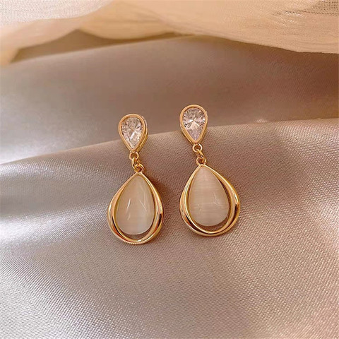 Hot Sale Vintage Opal Stone Flower Drop Earrings For Women Cute Micro Paved Statement Waterdrop Pendientes Jewelry ► Photo 1/6