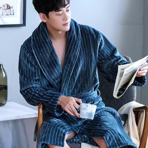 Warm Sleepwear Plus Size 3XL Winter Thick Nightgown Chinese Men Casual Flannel Dragon Crane Robe Casual Loose Kimono Bathrobe ► Photo 1/6
