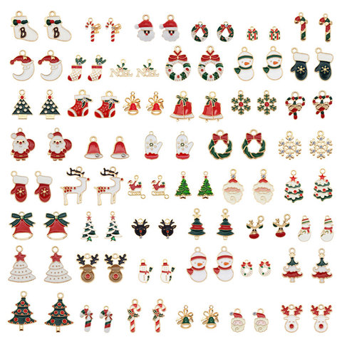 Julie Wang Enamel Christmas Charms Alloy Mixed Santa Claus Tree Bell Sock Snowman Snowflake Pendant Jewelry Making Accessory ► Photo 1/6