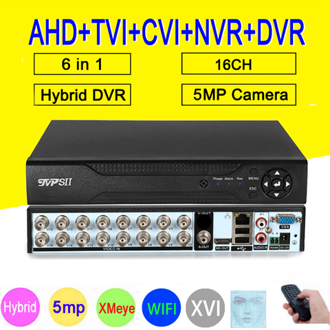 Face Detection XMeye Hi3531D H265+ 5MP 16CH 16 Channel 6 in 1 Hybrid WIFI TVi CVI NVR AHD CCTV DVR Surveillance Video Recoder ► Photo 1/6