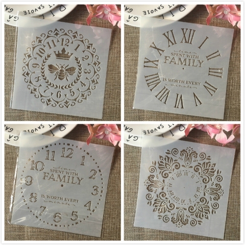 4Pcs 6*6inch Clock Bee Family Dial DIY Layering Stencils Painting Scrapbook Coloring Embossing Album Decorative Card Template ► Photo 1/5