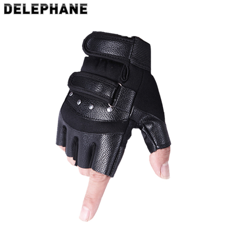 PU Black Leather Gloves Fingerless Summer Women Mittens Gloves Non-Slip Work Gloves Fashion Men Fingerless Gloves Bicycle ► Photo 1/6