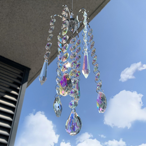 H&D Chandelier Wind Chimes AB Coating Crystal Prisms Hanging Suncatcher Rainbow Chaser Window Curtains Pendant Home Decor Gifts ► Photo 1/6