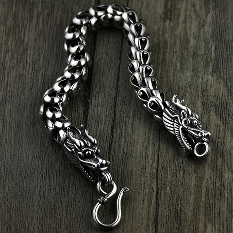 Dragon Scale Bracelet Chain Real Pure 925 Sterling Silver Double Heads Vintage Punk Rock Retro Style Men Jewelry ► Photo 1/5
