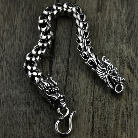 Dragon Scale Bracelet Chain Real Pure 925 Sterling Silver Double Heads  Vintage Punk Rock Retro Style Men Jewelry - Price history & Review, AliExpress Seller - GQTorch Official Store