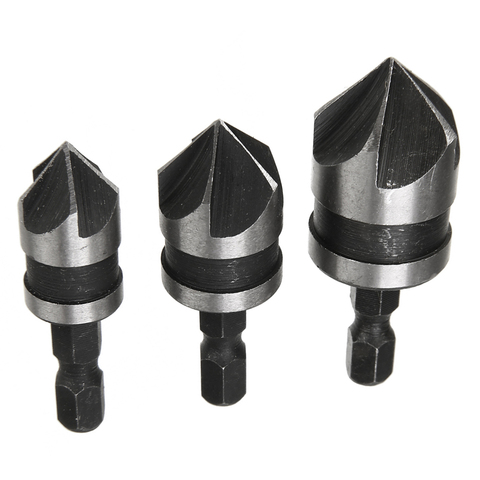 3pcs 5 Flute Countersink Drill Bit Set 90 Degree Chamfering Cutter Mayitr For Wood Metal 12/16/19mm ► Photo 1/6