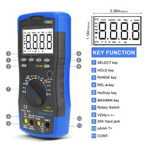 BTMETER Multimetro BT-770HC True RMS Auto Ranging Digital Multimeter with NCV Feature and Temperature/Frequency/Duty Cycle Test ► Photo 1/6