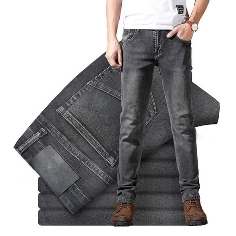 Men's Stretch Jeans Dark Gray Retro Slim Straight Smoke Grey Washed Brushed  Men's Jeans Large Size Full Length Denim Pants - Price history & Review |  AliExpress Seller - Good Men Store