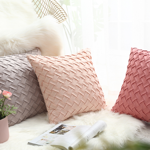Solid Pink Grey Cushion Cover Soft Faux Suede Home Decorative Pillow Cover Woven Pattern  45x45cm/30x50cm ► Photo 1/6