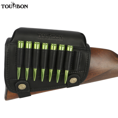 Tourbon Hunting Rifle Buttstock Cheek Rest Riser Pad Genuine Leather W/ Ammo Cartridges Bullet Holder Carrier Gun Accessories ► Photo 1/6