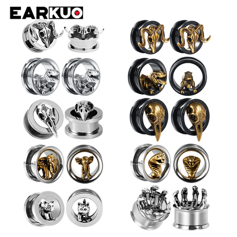 EARKUO Fashion Hot Product Stainless Steel Animal Design Ear Tunnels Plugs Body Piercing Jewelry Screw Ear Expanders Gauges 2PCS ► Photo 1/6