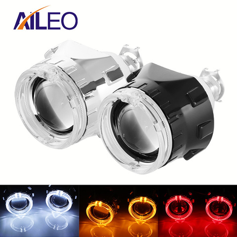 AILEO 2x 2.5 inch Led Angel eyes Bi-xenon Projector lens Driving Light DRL H4 H7 H11 Car Retrofit Styling Use H1 light Universal ► Photo 1/6