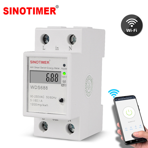 Digital Electric Consumption kWh Din Rail Smart Energy Meter WiFi Power Meter Watt Remote Switch Control Monitor 110V 220V AC ► Photo 1/6