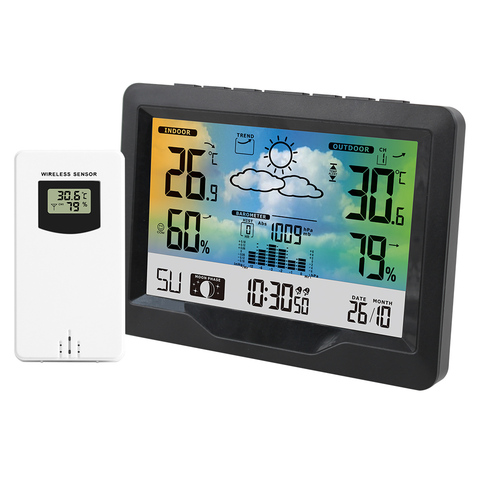 Weather Station Digital Alarm Clock Thermometer Hygrometer Barometer with Wireless sensor Moon Phase Snooze ► Photo 1/6