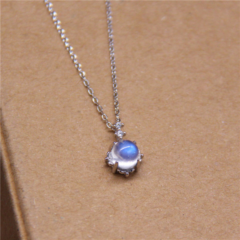 Blue Moonstone Pendant S925 Pure Silver Necklace Hollow Flower Shaped Flash Cz Clavicle Chain Necklaces for Women Fine Jewelry ► Photo 1/5