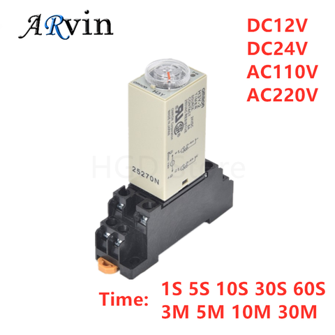 1Set H3Y-2 DC 12V 24V /AC 110V 220V Delay Timer Time Relay 0-1s 5s 10s 30s 60second 0-30Minute with Base 5A ► Photo 1/6