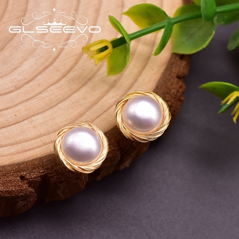 GLSEEVO Handmade Fresh Water Baroque Pearl Stud Earrings For Women Girls Birthday Gifts Trendy Fine Jewellery 925 Silver GE0938 ► Photo 1/6