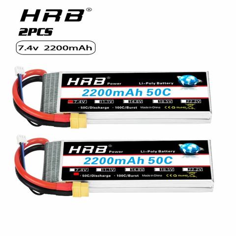 2pcs hrb 2s lipo battery 2200mah 7.4v 50C 100C xt60 Plug for TraxxasS 1:16 Slash 1/16 E-Revo 1/16 Summit Rally Vehicles RC frame ► Photo 1/6