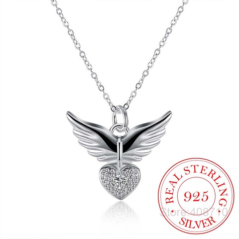 2022 New Drop Shipping 925 Sterling Silver Necklaces Zirconia Angel Wings Necklaces Jewelry Collar Colar de Plata ► Photo 1/6