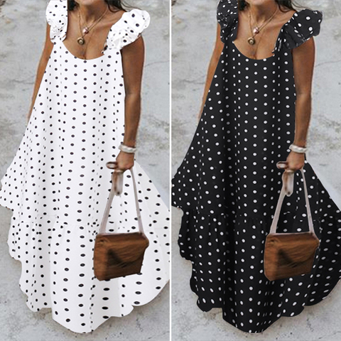 ZANZEA 2022 Summer Leopard Sundress Women Bohemian Polka Printed Maxi Dress Casual Female Sleeveless Robe Long Ruffles Vestidos ► Photo 1/6