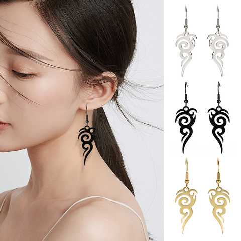 Skyrim Tribal Flame Totem Gothic Drop Earrings Stainless Steel Black Golden Ester Island Dangle Earring Jewelry for Women Girls ► Photo 1/6